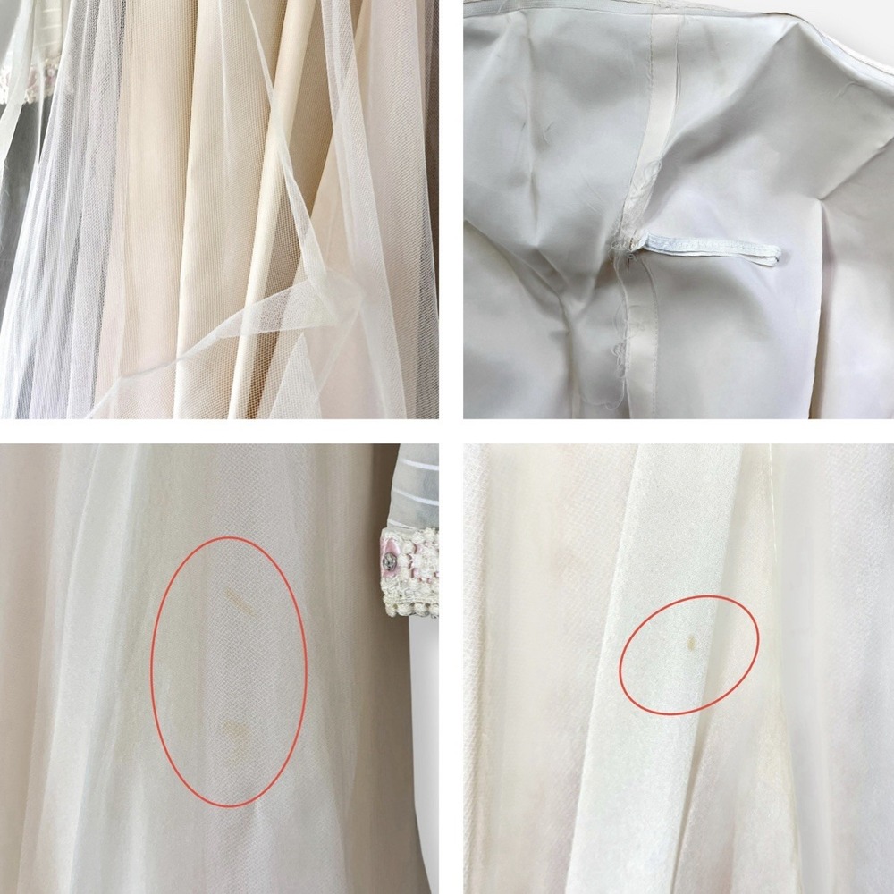 Vintage Victorian High Neck Dress Wedding 4 Off White Cream Pink Bishop Sleeve - Picture 9 of 12